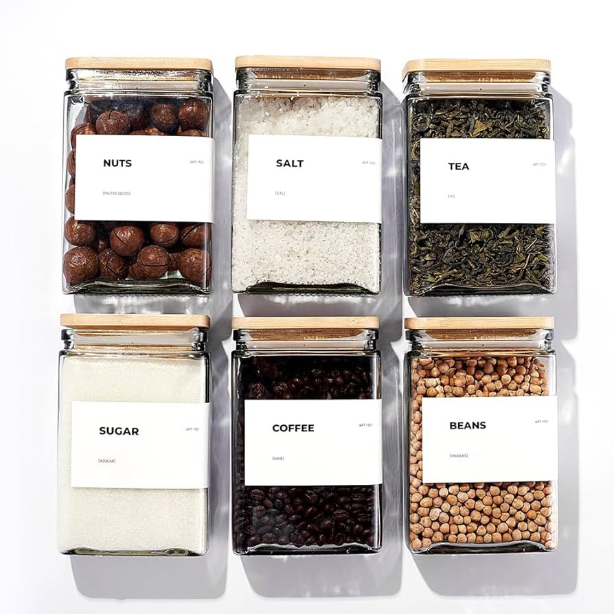 27 oz Glass Storage Jars with Bamboo Lid, set of 6, glass canisters with airtight lids, Clear jar... | Amazon (US)