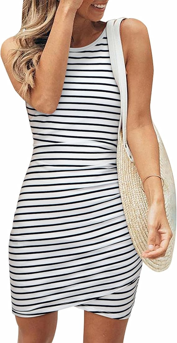 BTFBM Women Summer Dresses 2026 Sleeveless Tank Ruched Bodycon Sundresses for Women Party Beach M... | Amazon (US)