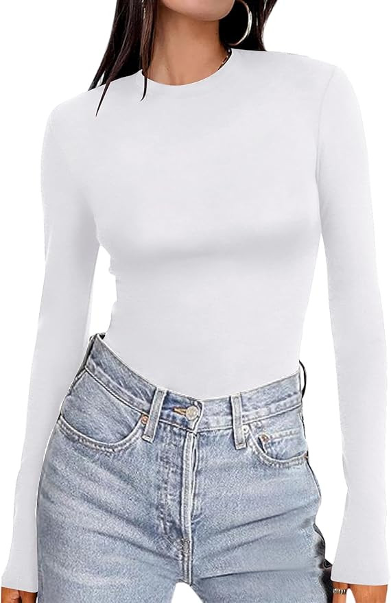 Ekouaer Women's Long Sleeve Shirts Tight Fitted Tops Crewneck Underscrubs Tee Lightweight Basic T... | Amazon (US)