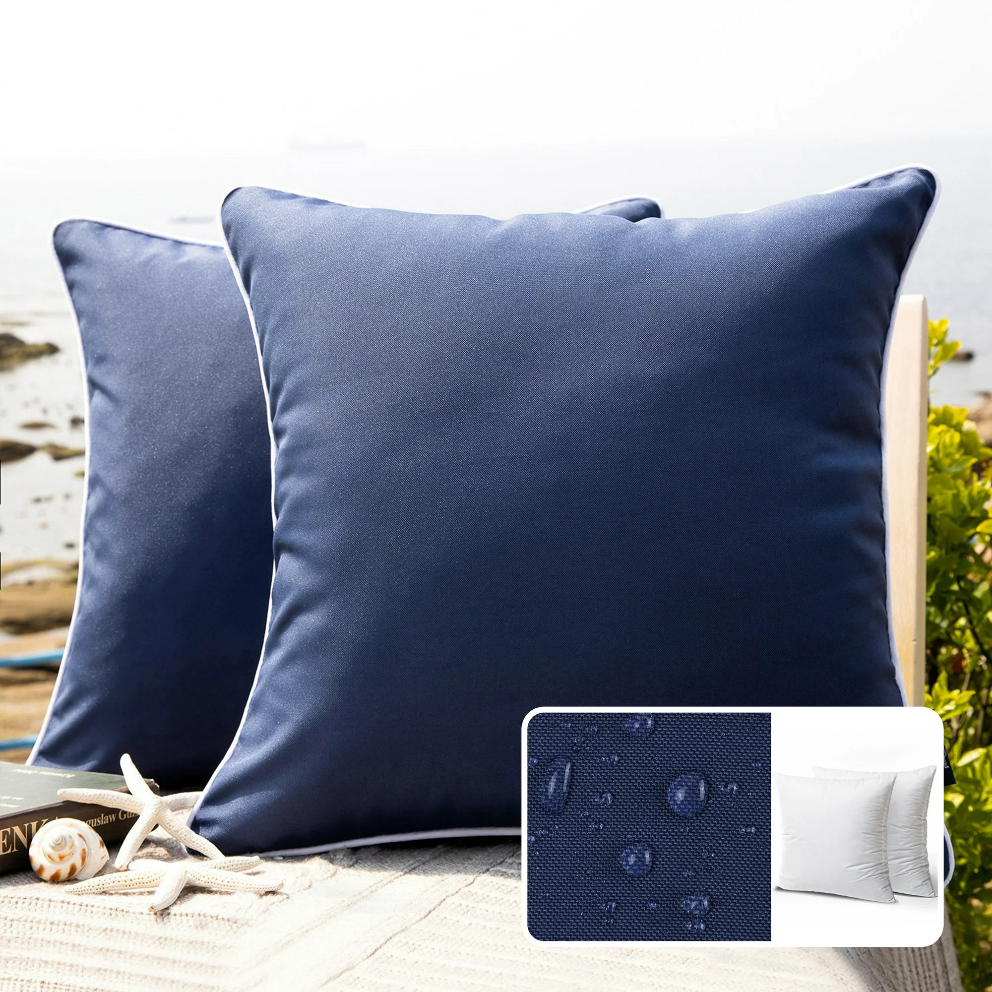 Phantoscope Outdoor Waterproof Decorative Throw Pillow, 18" x 18", Navy, Pack of 2 | Walmart (US)