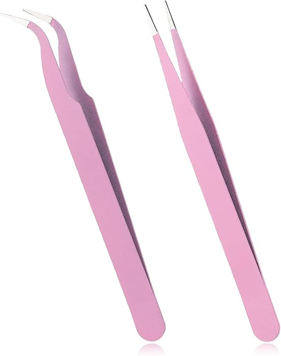 Tweezers for Crafting, 2PCS Sticker Tweezers Pink Craft Tweezers Stainless Steel Lash Cluster Twe... | Amazon (US)