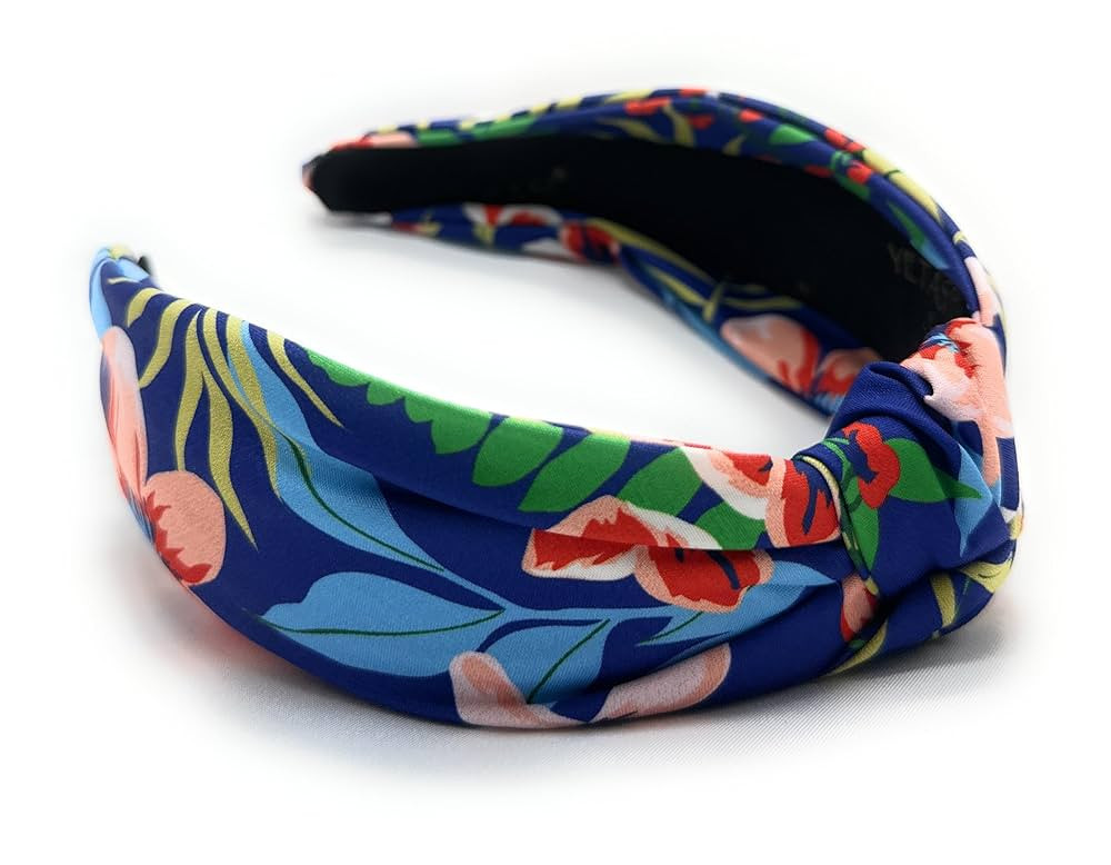 Summer Navy Blue Floral Knotted Headband for Women Made of Silk Quality Satin Fabric, Unique and ... | Amazon (US)