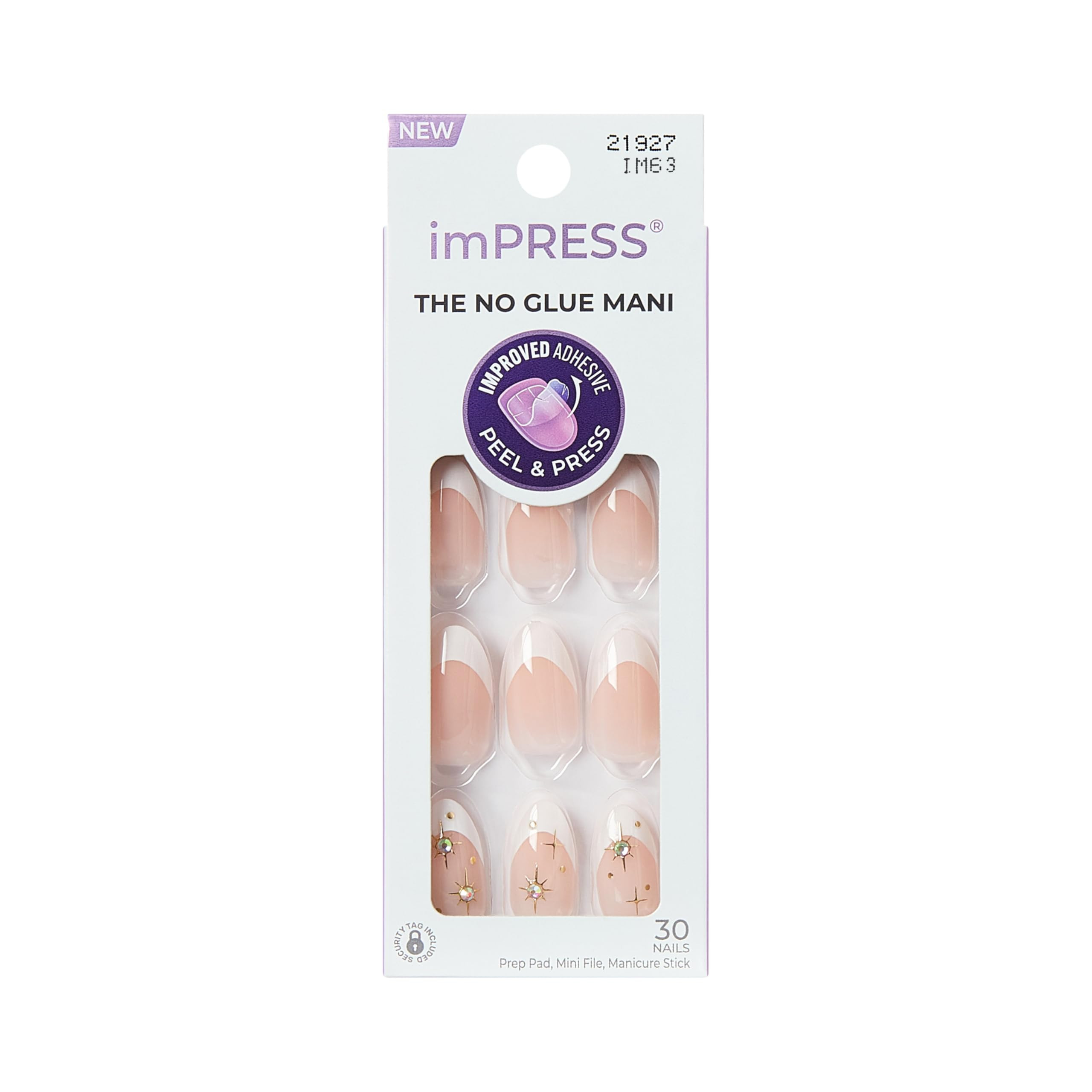 KISS imPRESS No Glue Mani Press On Nails, Design, 'Star player', White, Medium Size, Almond Shape... | Amazon (US)