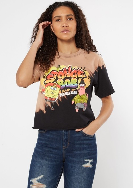 Black Tie Dye SpongeBob Graffiti Boxy Graphic Tee | rue21