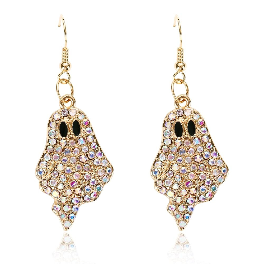 Halloween Earrings for Women Sparkly Rhinestone Dangle Earring Smiling Face Pumpkin Spider Ghost ... | Amazon (US)