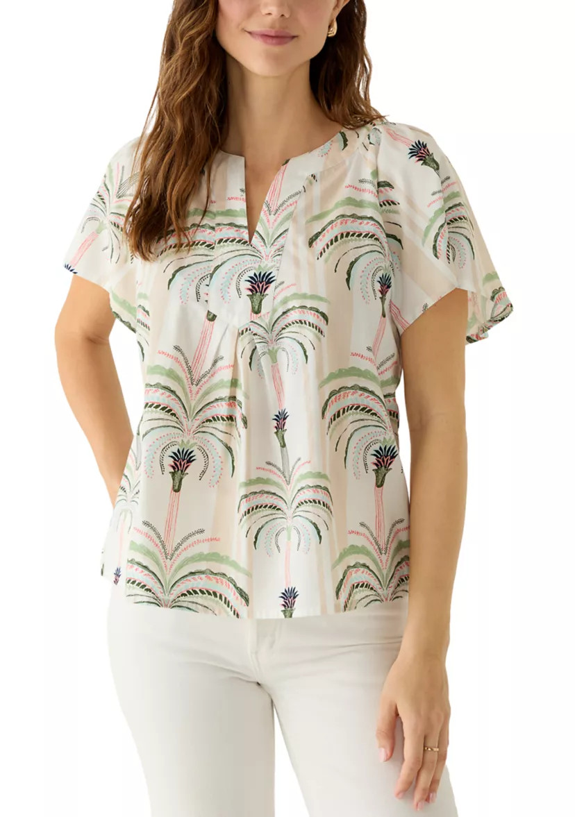 Women's Elbow Sleeve Split Neck Print Top | Belk
