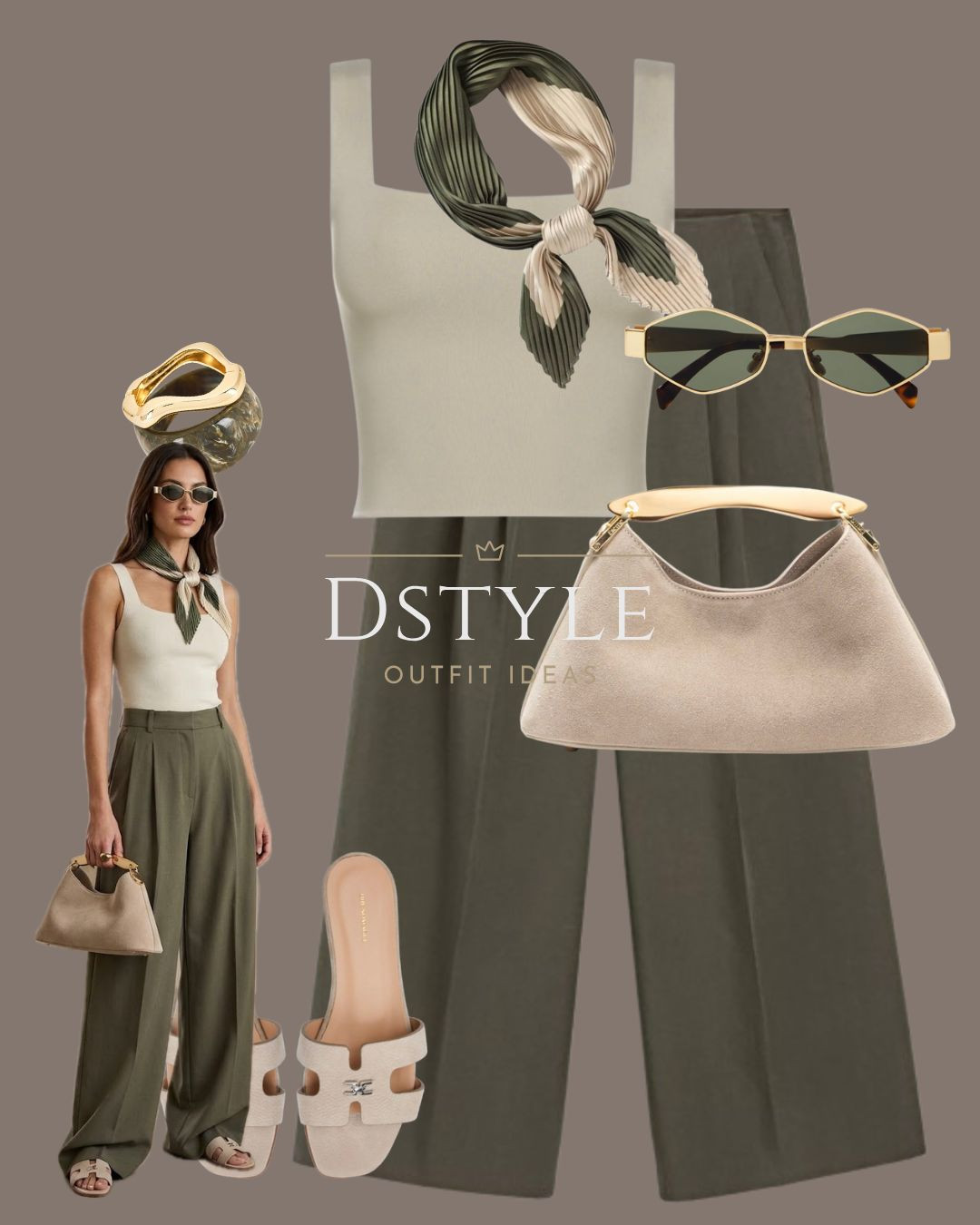 The wide-leg trouser of my dreams. ☁️ Keeping it tonal with sage and cream for a clean, sophisticated vibe. Perfect for a coffee date or a gallery stroll.

Wide-leg trousers, square neck tank, satin scarf, minimalist fashion, tonal outfit, summer chic.

#LTKootd #LTKOver40