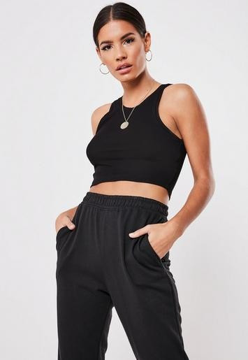 Black Ribbed Sleeveless Crop Top | Missguided (UK & IE)