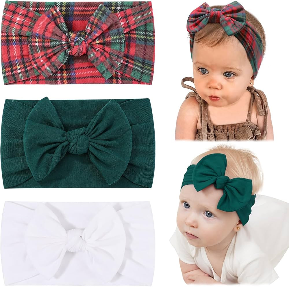 jollybows 3PCS Baby Nylon Headbands Hairbands Hair Bow Elastics for Baby Girls Newborn Infant Tod... | Amazon (US)