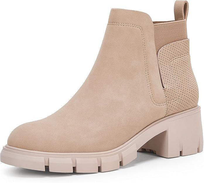 Womens Elastic Slip On Ankle Boots Lug Sole Platform Chunky Mid Block Heel Western Chelsea Bootie... | Amazon (US)