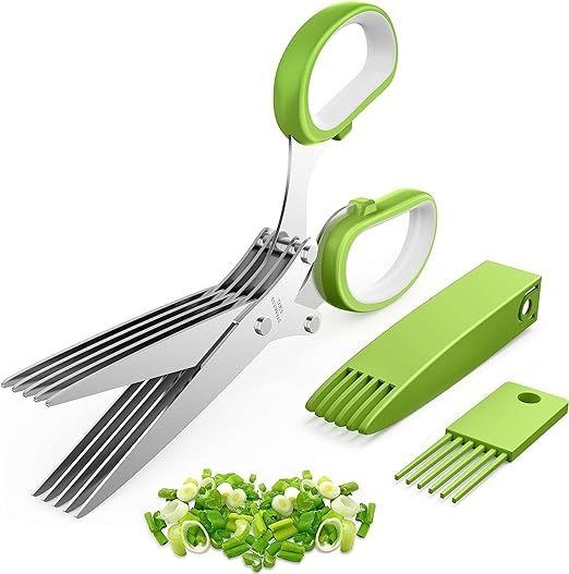 Herb Scissors, Kitchen Herb Shears Cutter with 5 Blades and Cover, Sharp Dishwasher Safe Kitchen ... | Amazon (US)