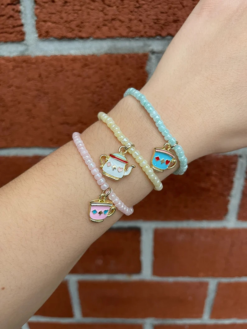 Set of 5 Tea Party Charm Bracelets, Children's Party Favors, Tea Party Theme Birthday Accessories... | Etsy (US)