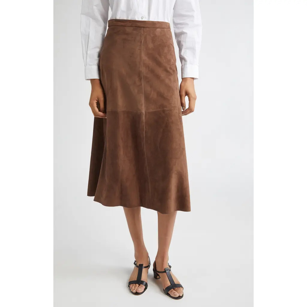 Max Mara Cipria Lambskin Suede Skirt in Dark Brown at Nordstrom, Size 10 | Nordstrom