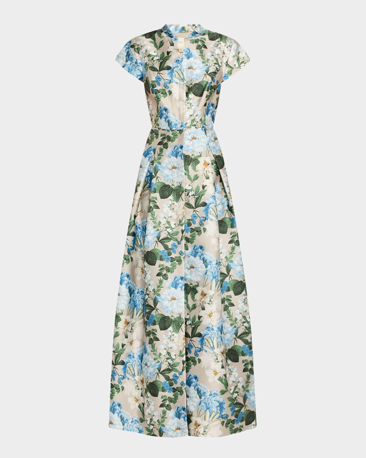Marta Pleated Floral-Print Mikado Gown | Neiman Marcus