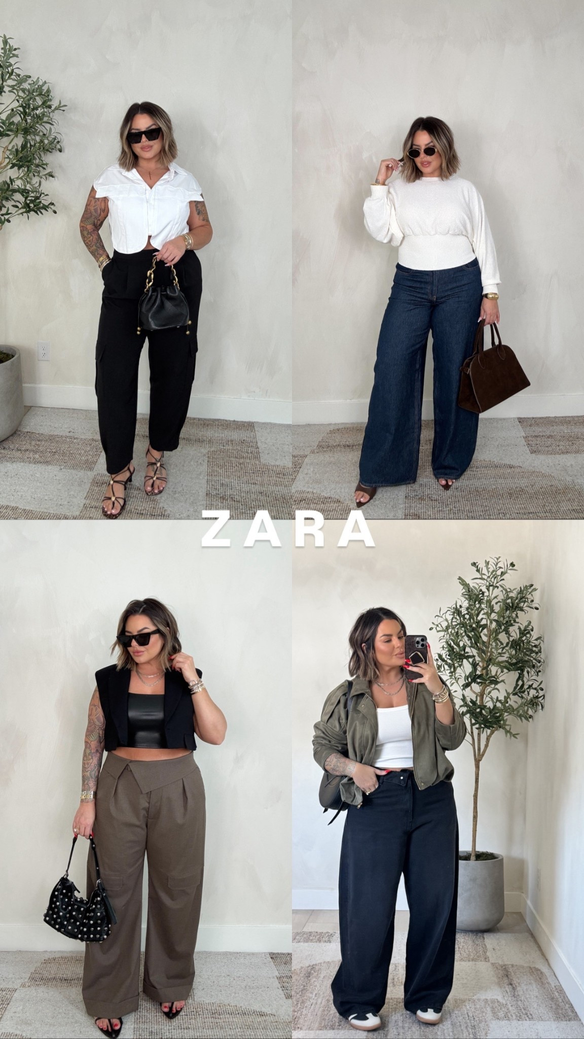 Top left pants xl 
Top xl 
Top right top M 
Jeans 12 tall 
Bottom left pants xl 
Leather top and vest sold out 
Bottom right jeans 14 sizes up for baggy fit 
Tank L 
Jacket L 