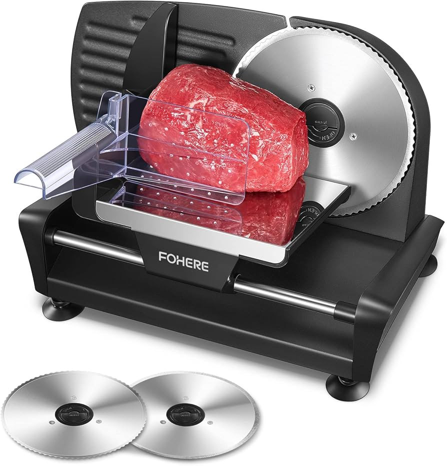 FOHERE Electric Meat Slicer Machine 200W for Home Use, with 2 Removable Stainless Steel Blade(Smo... | Amazon (UK)