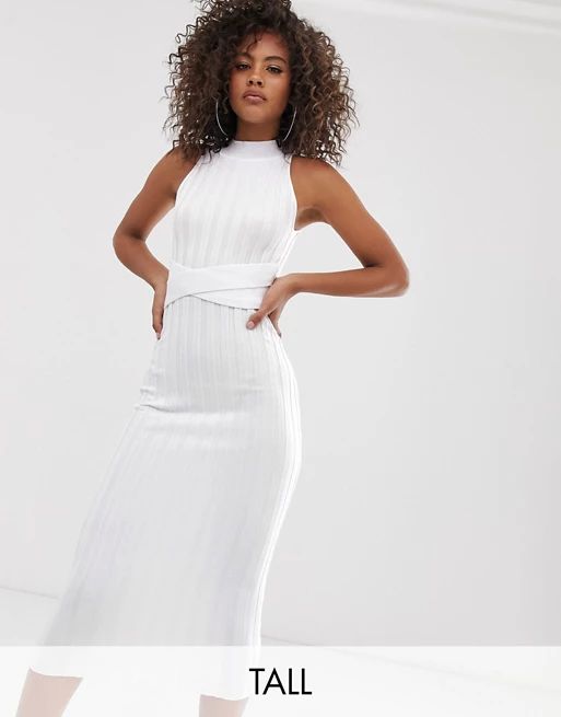Outrageous Fortune Tall high neck knitted midaxi dress in white | ASOS US