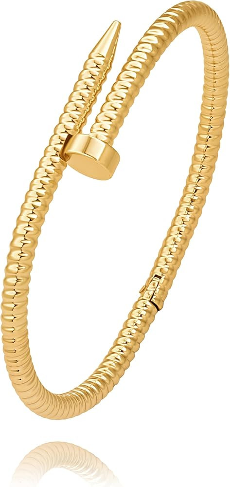 POTESSA 18K Gold Plated Open Bangle Cuff Link Chain Bracelets Dainty Bead Ball Chain Boho Cuff Ba... | Amazon (US)