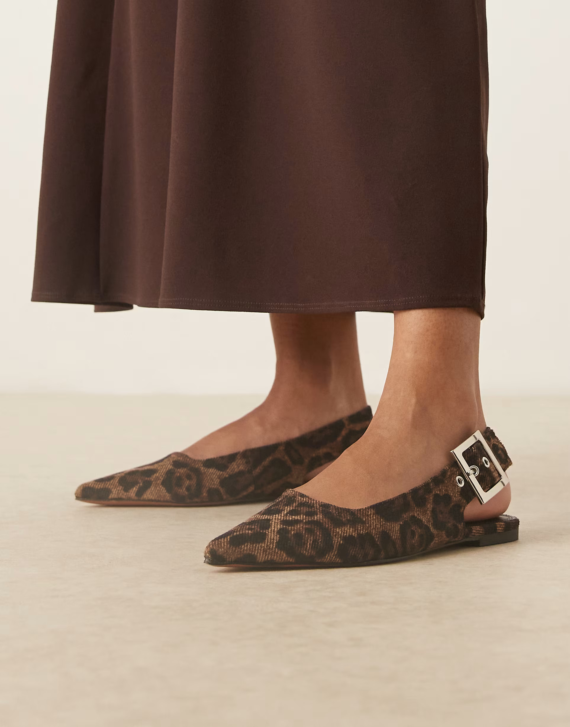 ASOS DESIGN Wide Fit Linear buckle detail slingback ballets in leopard | ASOS (Global)