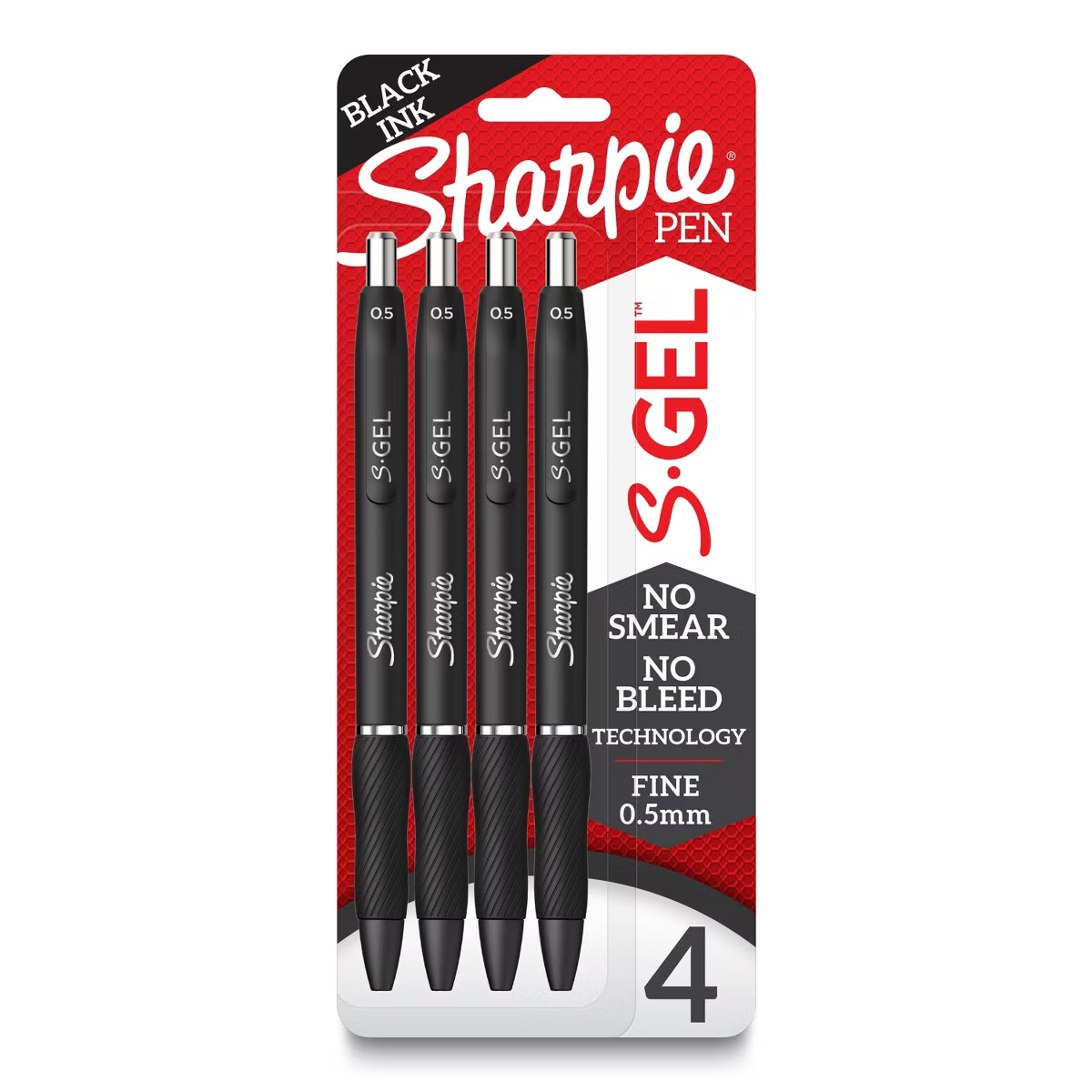Sharpie S-Gel 4pk Gel Pens 0.5mm Fine Tip Black: Retractable, Contoured Rubber Grip, Pocket Clip,... | Target