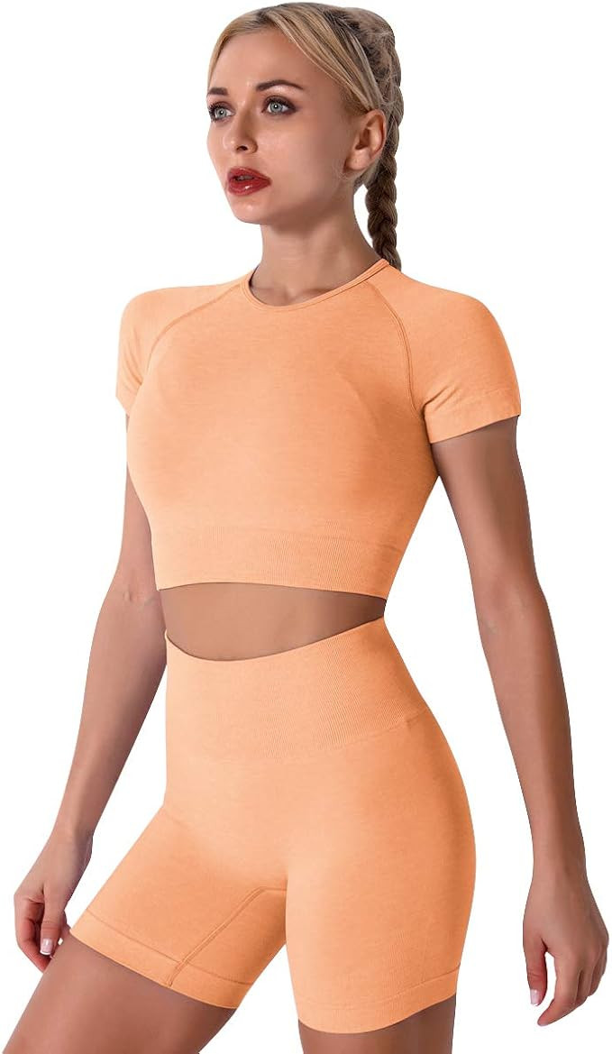 IMEKIS Women's Yoga Outfit Seamless Workout Set High Waist Exercise Shorts Pants with Sport Crop ... | Amazon (US)