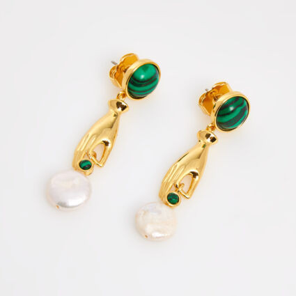 18ct Gold Plated Hold My Pearl Drop Earrings | TK Maxx