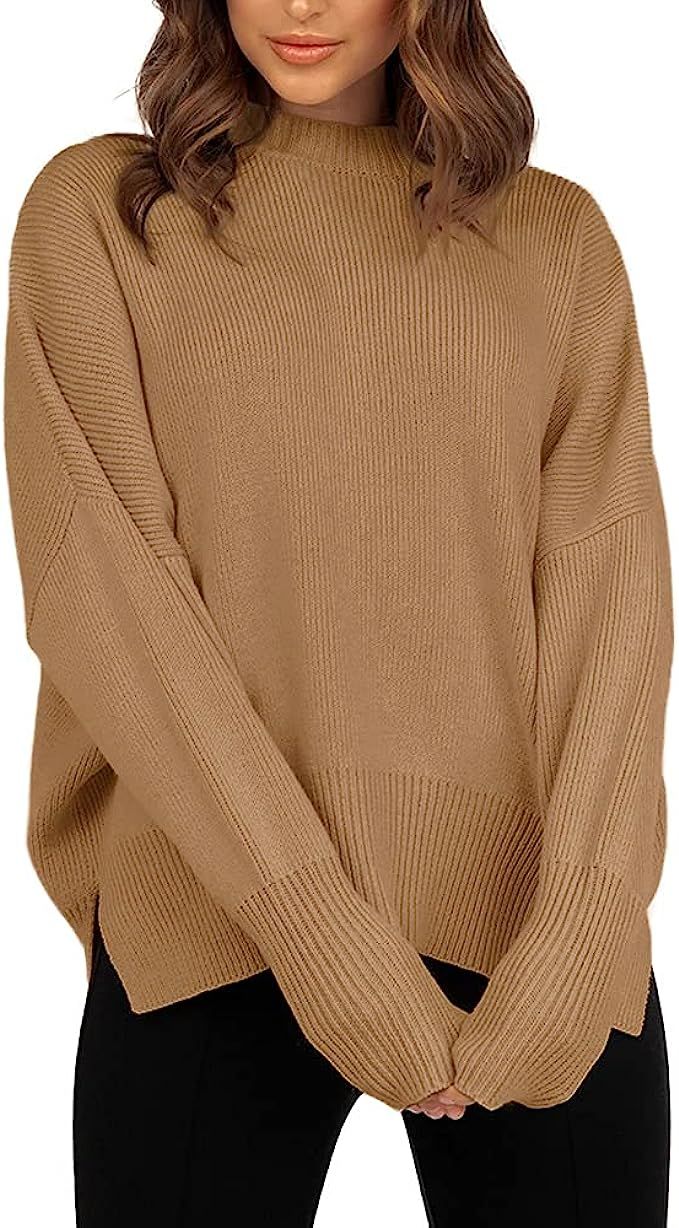 Imily Bela Womens Oversized Sweaters Fall Slouchy Long Sleeve Mock Neck Side Split Pullover Jumpe... | Amazon (US)