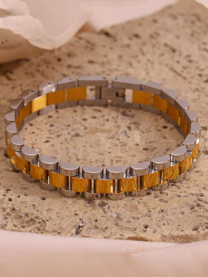 Two Tone Watchband Design Chain Bracelet | SHEIN