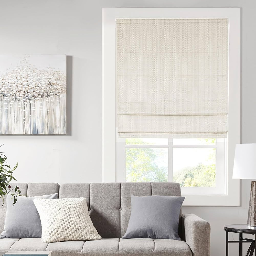 Madison Park Galen Cordless Roman Shades - Fabric Privacy Single Panel Darkening, Energy Efficien... | Amazon (US)