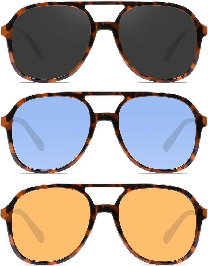 YDAOWKN Retro Square Aviator Sunglasses for Womens Mens Vintage 70s Double Bridge Sun Glasses | Amazon (US)