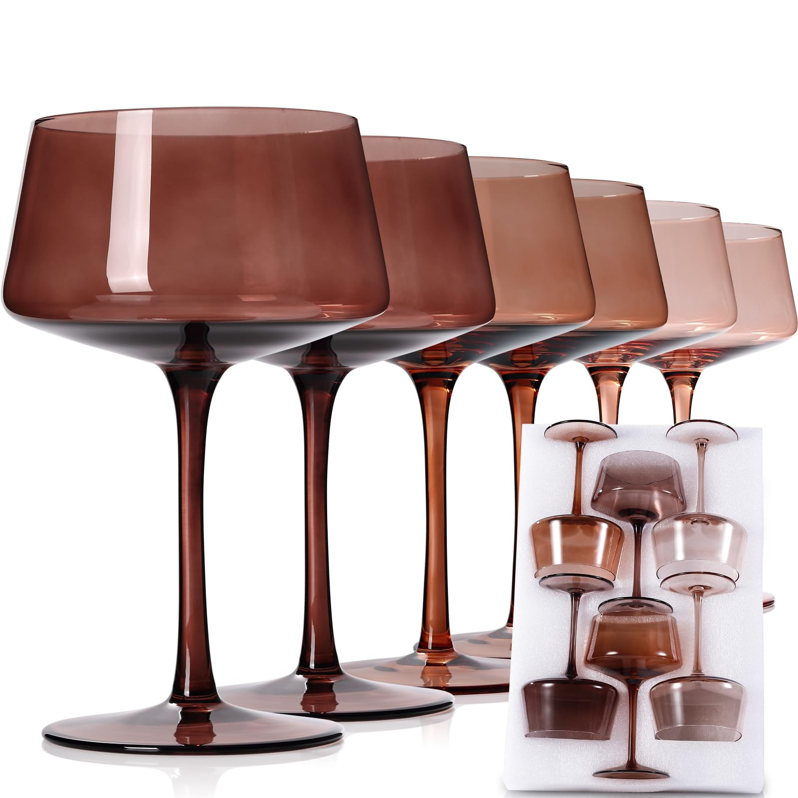 Amber Coupe Glasses Set of 6, Hand Blown Brown Martini Glasses 13Oz, Champagne & Cocktail Luxury ... | Amazon (US)