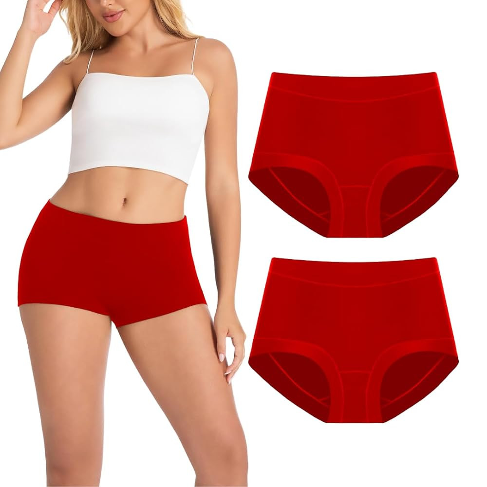 Women's Boy Shorts Panties Ladies Cotton Underwear High Waisted Underpants (2Pack) | Amazon (US)