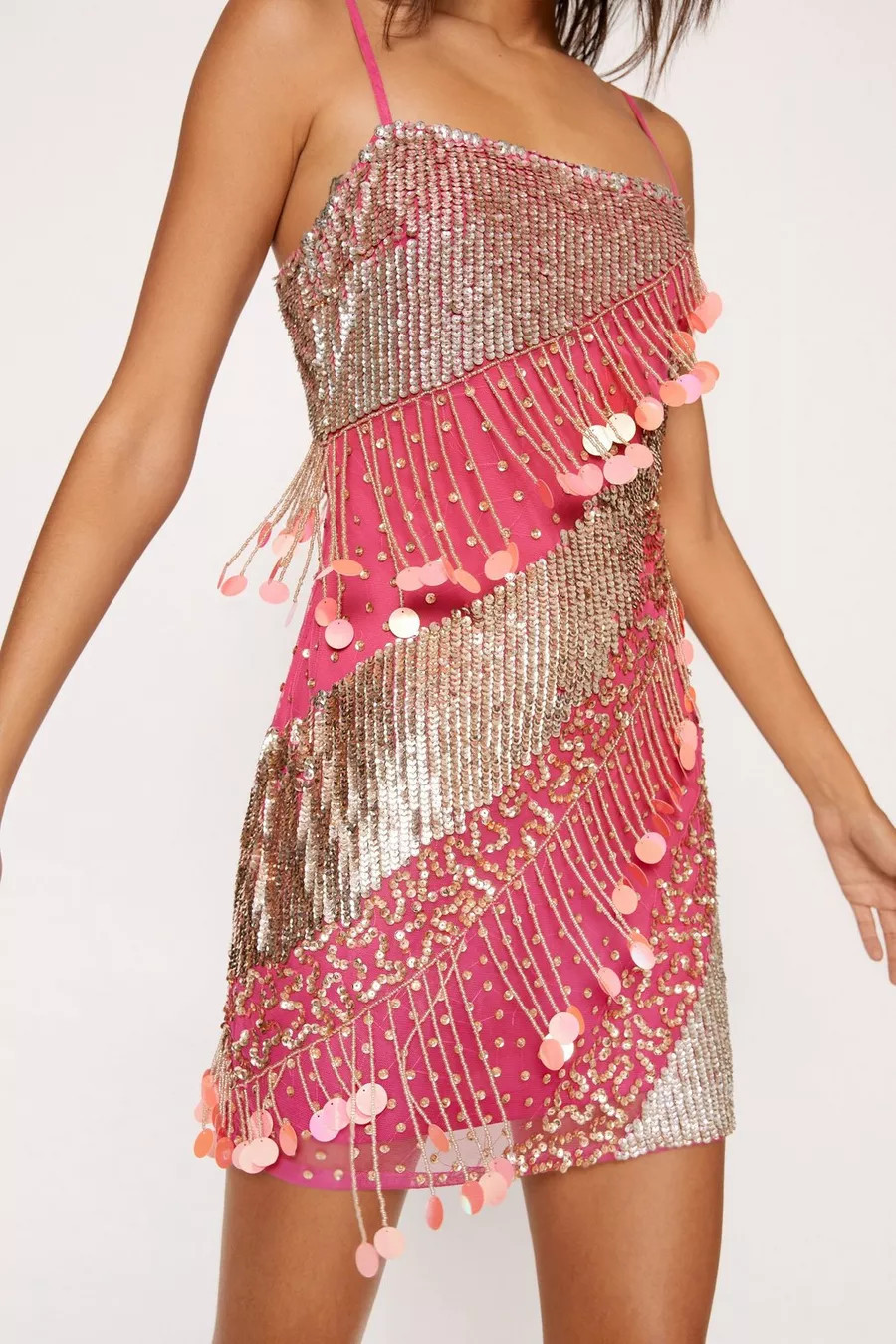 Stripe Sequin Tassel Beaded Mini Dress | Nasty Gal US