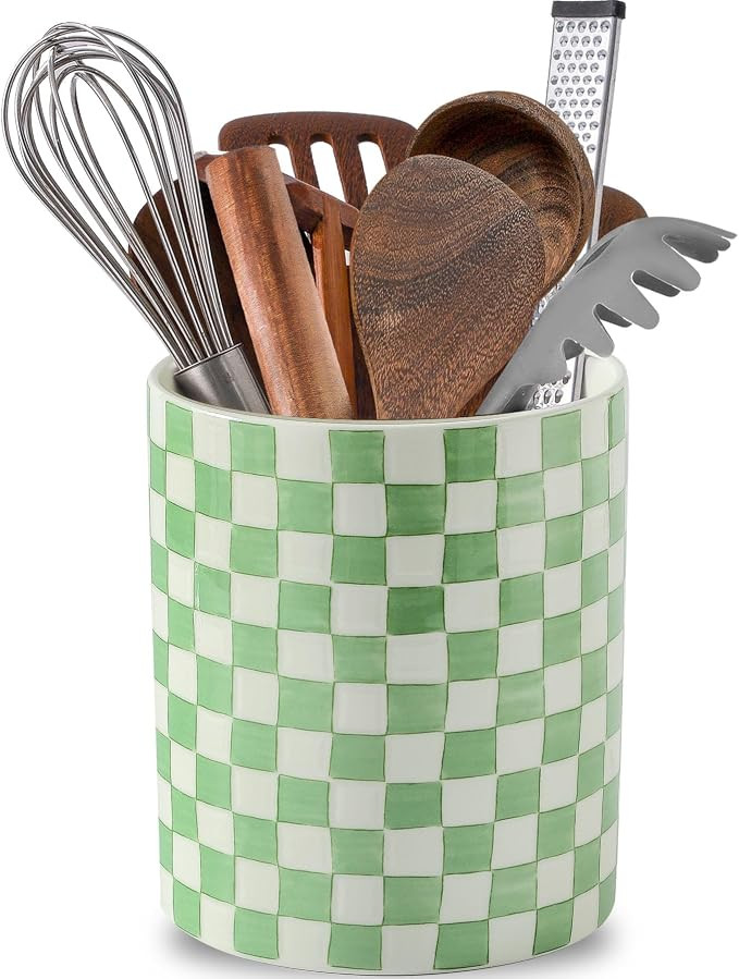 7" Ceramic Hand painted Utensil Holder, Large Kitchen Utensil Holder Organizer ,Stable Utensil Cr... | Amazon (US)