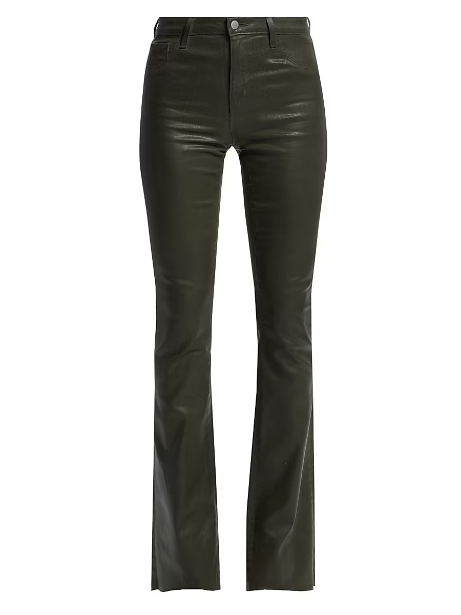 Women's Ruth Coated Raw-Hem High-Rise Straight Jeans - Deep Olive Coated - Size 30 | Saks Fifth Avenue