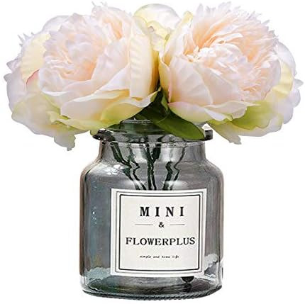 MEIBEL silk plastic peony flowers 5 Heads white Artificial Fake Flowers Bouquet desk plant for of... | Amazon (US)