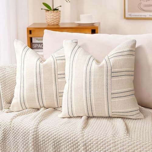 AELS 18x18 Decorative Farmhouse Linen Throw Pillow Covers, Boho Textured Pillow Case, Set of 2, B... | Amazon (US)