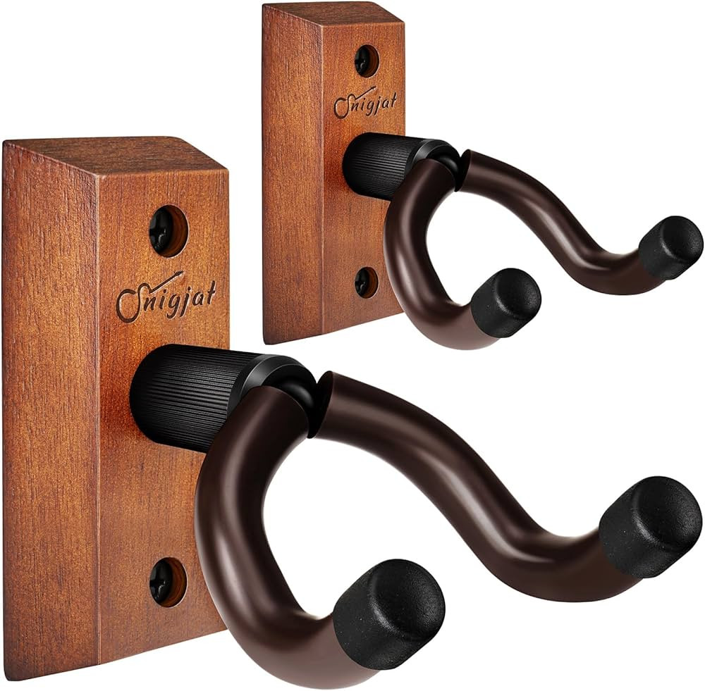 SNIGJAT Guitar Wall Mount, Hardwood Guitar Hanger 2 Pack Wall Hook Stand with Screws, Guitar Hold... | Amazon (US)