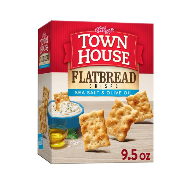 Kellogg's Town House Flatbread Cracker Crisps, Baked Snack Crackers, Sea Salt & Olive Oil, 9.5oz ... | Walmart (US)