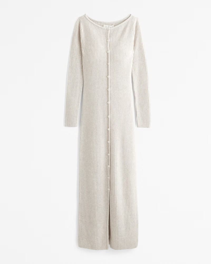 Long-Sleeve Button-Through Maxi Sweater Dress | Abercrombie & Fitch (US)