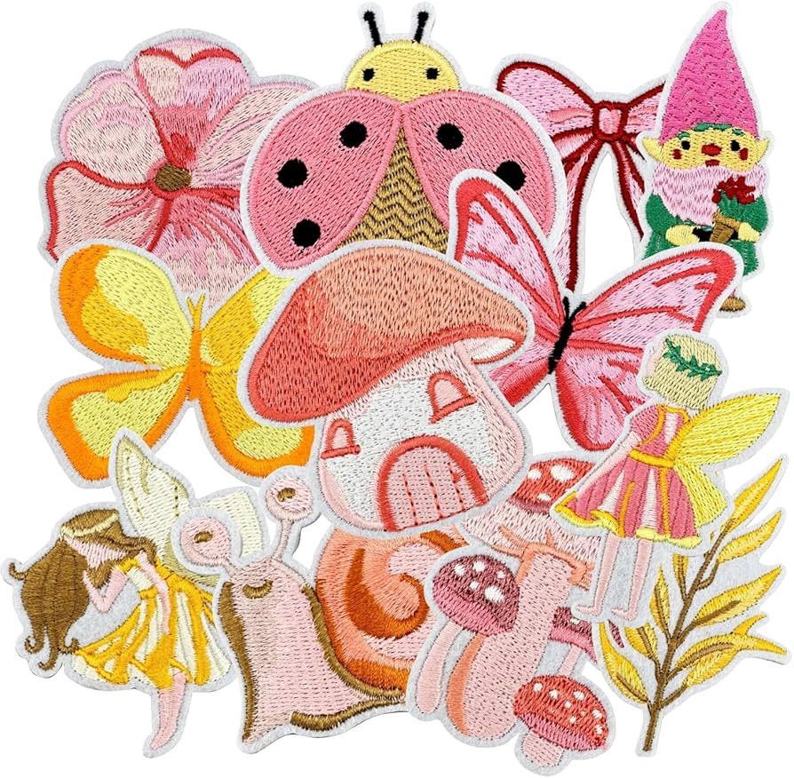 12 Pcs Fairy Forest Iron on/Sew on Patches, Cute Girl Mushroom Ladybug Flower Embroidered Appliqu... | Amazon (US)