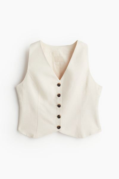 Chaleco de traje en lino - Escote de pico - Manga corta - Crema - MUJER | H&M ES | H&M (FR, IT, ES, PT, BE)