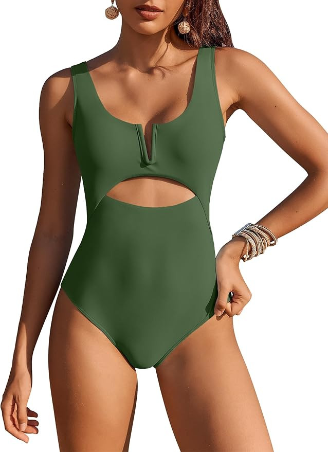 AI'MAGE Womens One Piece Swimsuits Tummy Control Bathing Suit 2024 Cutout High Waisted V Neck Mon... | Amazon (US)