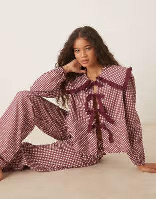 Glamomrous pyjama set in burgundy check gingham  | ASOS | ASOS (Global)