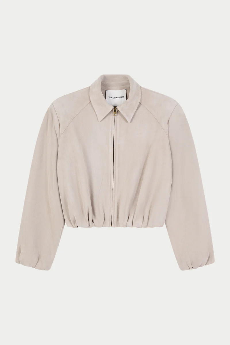 BALLOON HEM FAUX SUEDE JACKET - BEIGE | The Couture Club