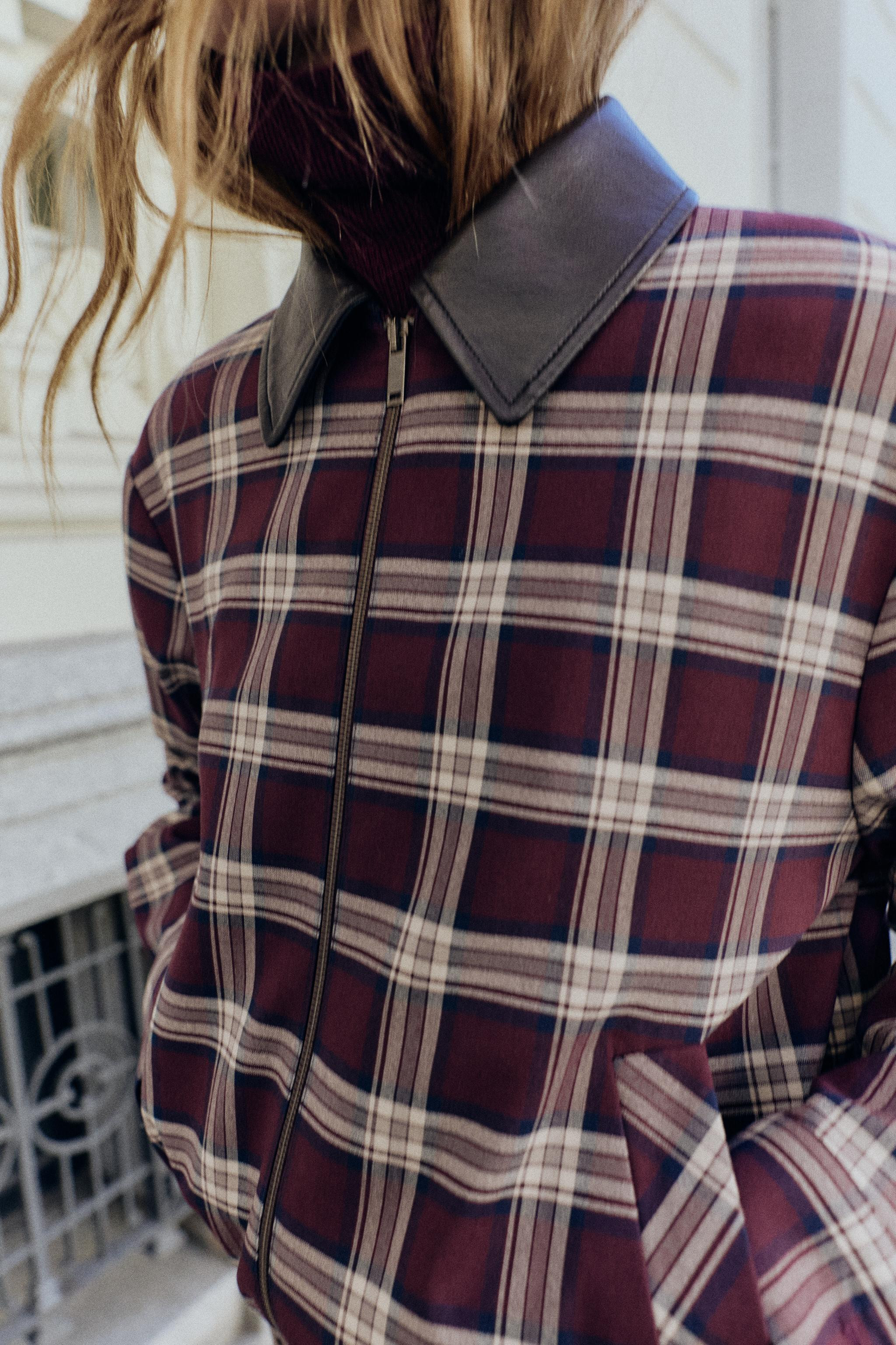 FAUX LEATHER LAPEL CHECK BOMBER JACKET | Zara US