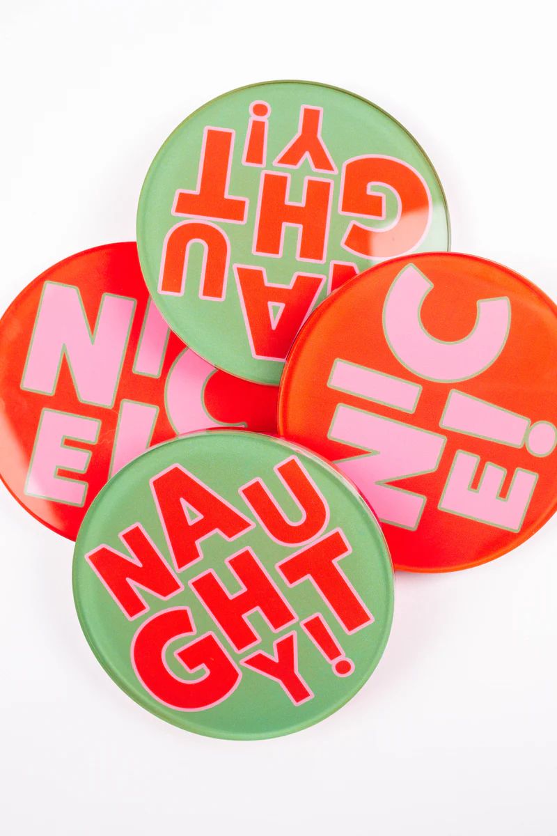 Naughty Or Nice Coaster Set- Red & Green | The Impeccable Pig