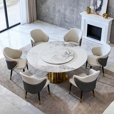 Modern Dining Table Sets With 59" Round Sintered Stone Tabletop, Lazy Susan For Kitchen Dining | Wayfair North America