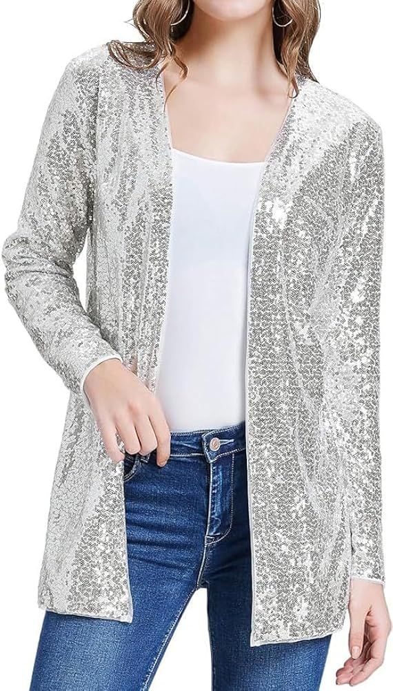 Women's Sequin Sparkle Lightweight Cardigan Casual Party Clubwear Cover Up Glitter Sequin Cardiga... | Amazon (US)