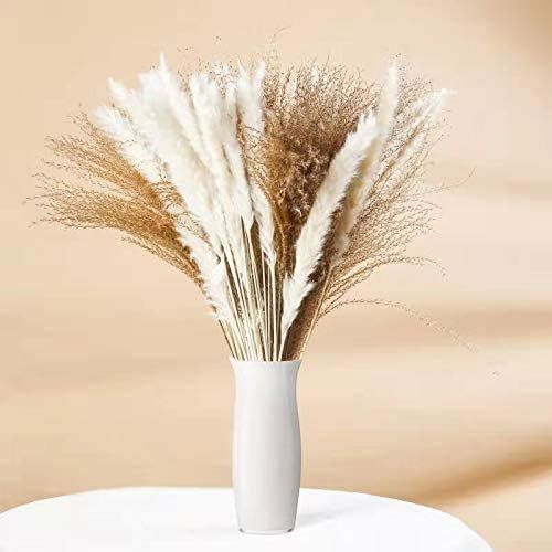 Pampas Natural Dried Grass 45 pcs for Flower Arrangements Home Decor 100% Natural Feathers, White... | Amazon (UK)